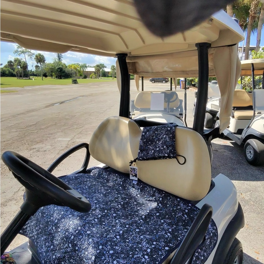 Floral Golf Cart Seat Cover with matching drawstring storage bag